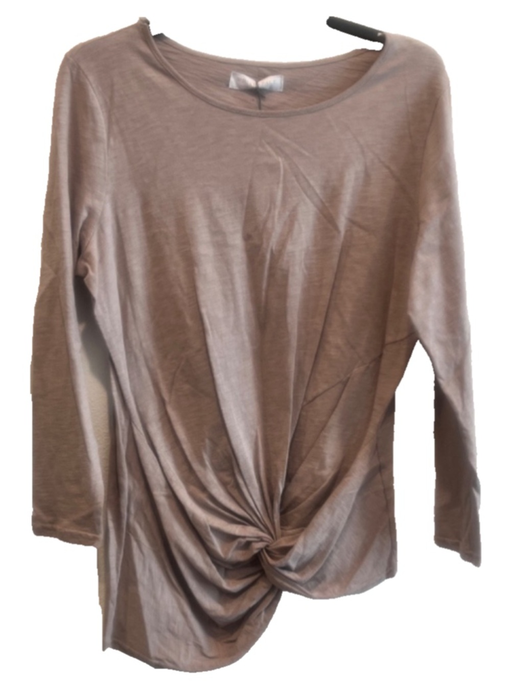Whitespace By Bella Via Women's Taupe Twist Front Long Sleeve Top Plus Size 1X